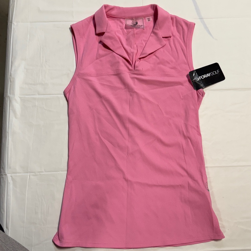 Foray Golf Sleeveless Polo Top Womens XS Pink Rib Notch Collar NWT